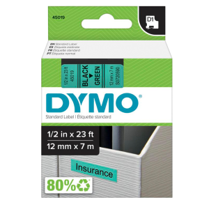 DYMO D1 - Poliestere - autoadesivo - nero su verde - Rotolo (1,2 cm x 7 m) 1 cassetta(e) rotolo di etichette